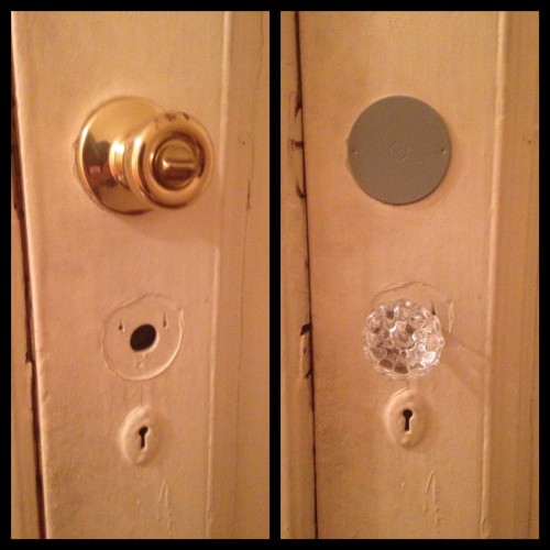 Ugly cheap brass doorknob was installed instead of just fixing the existing hardware. WTF? 