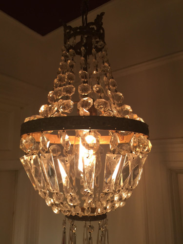 Close up of French crystal basket chandelier