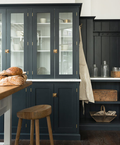 deVOL Kitchens [UK], Charcoal cupboards with marble worktops. 
