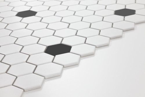 Two inch white hexagon tile with black insets... but not too many black insets. 