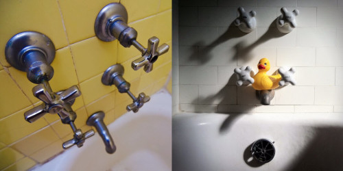It seems that having four valves in your tub is quite common in New York City. [Left] My 1934 bathroom from my West Village apartment [Right] my 1929 bathroom in Hell's Kitchen. 