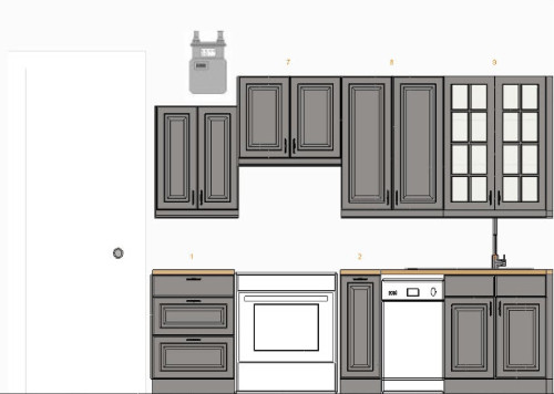 This was my first attempt at designing the kitchen last year using Ikea Akrum cabinets. I wasn't satisfied. 