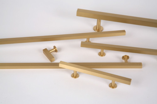 I have seen these Lewis Dolin brushed brass pulls on several blogs, and while I don't want to be a copy cat, I think they are the best choice for us. [Source: Lewis Dolin]
