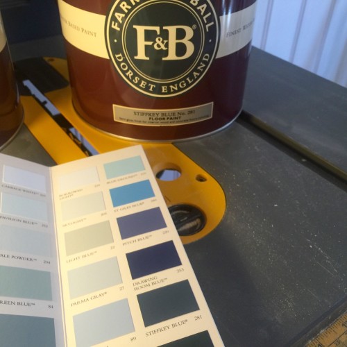 Our beloved Stiffkey Blue paint (No 281) from Farrow & Ball has been procured, along with tinted primer. 