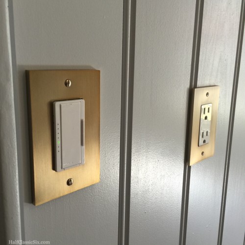 The new brushed bronze switch and outlet plates are so lovely on the beadboard wall. [Source: Wallplatesonline] 
