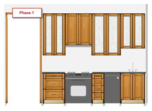 This is the sink wall cabinet plan. Unfortunately, I was not able to color the cabinets in Stiffkey Blue, but you get the idea of what it will be. 