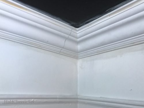 Finally, crown molding is happening. This is my first <a href="https://www.thisoldhouse.com/how-to/how-to-cope-joint-crown-molding" target="blank">inside cope cut</a> corner ever. Not to bad!